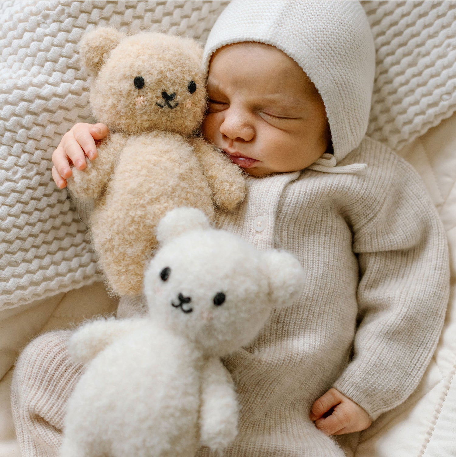 Cuddle + Kind Baby Bouclé Bear (Ivory) Hand-Knit Doll - Image 9