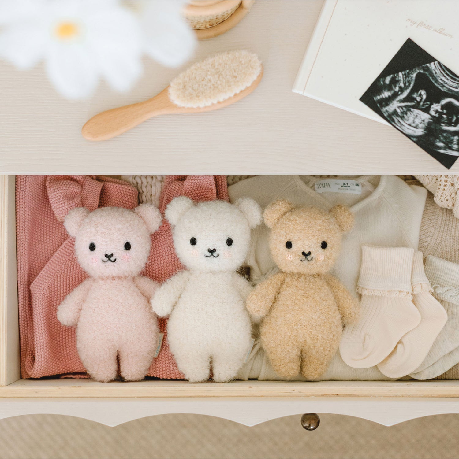 Cuddle + Kind Baby Bouclé Bear (Ivory) Hand-Knit Doll - Image 7