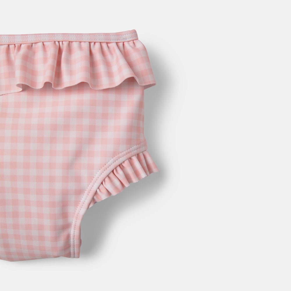 rise little earthling Ruffle Bow 2-pc Bathing Suit - Peach Gingham / 6-12m - Image 3