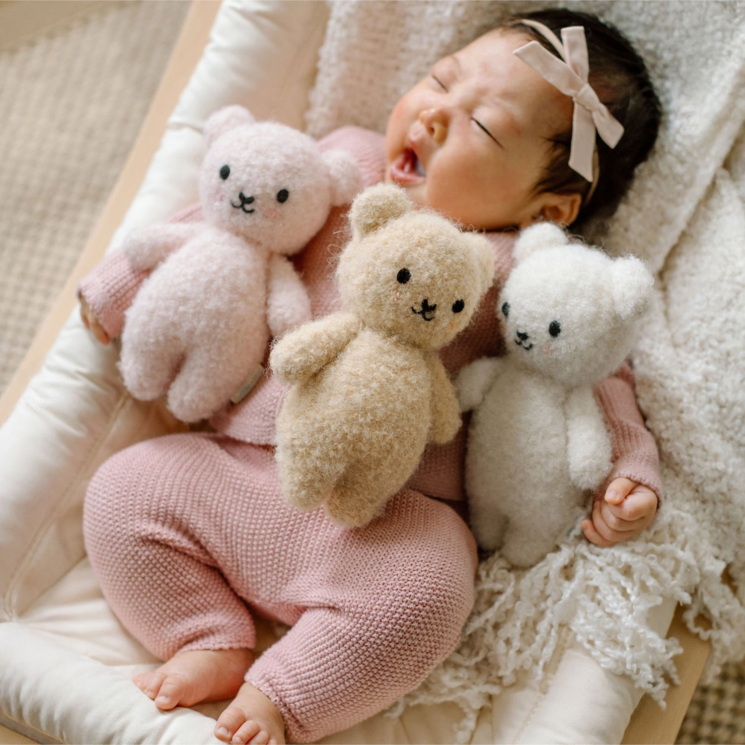 Cuddle + Kind Baby Bouclé Bear (Ivory) Hand-Knit Doll - Image 6