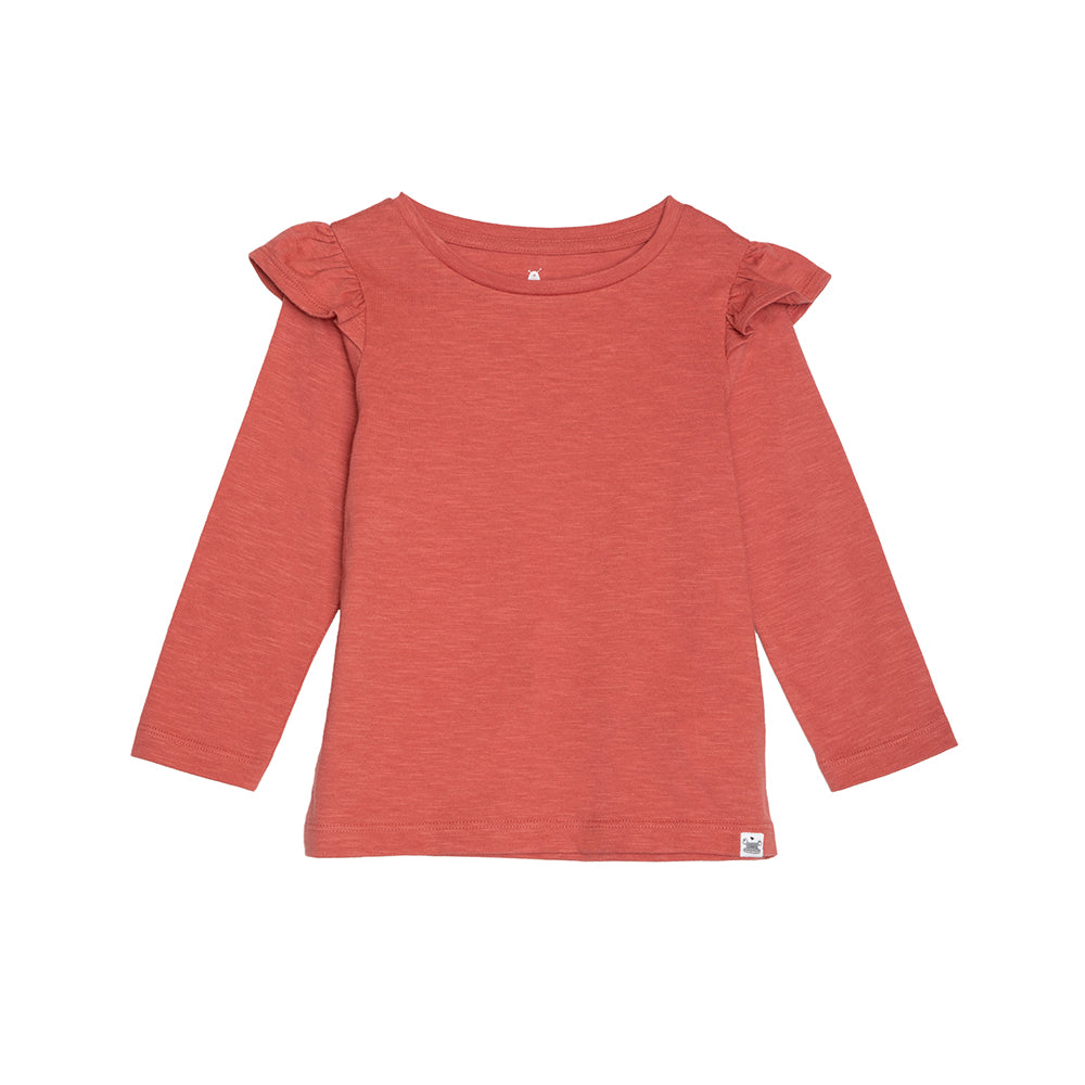 rise little earthling Long Sleeve Ruffle T-Shirt TGFKT20 - Grey / 2-3y