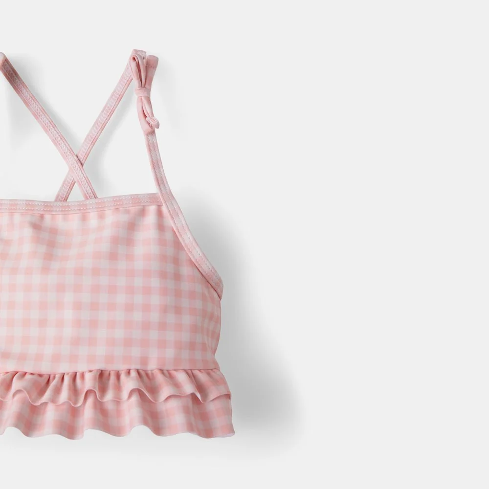 rise little earthling Ruffle Bow 2-pc Bathing Suit - Peach Gingham / 6-12m - Image 2